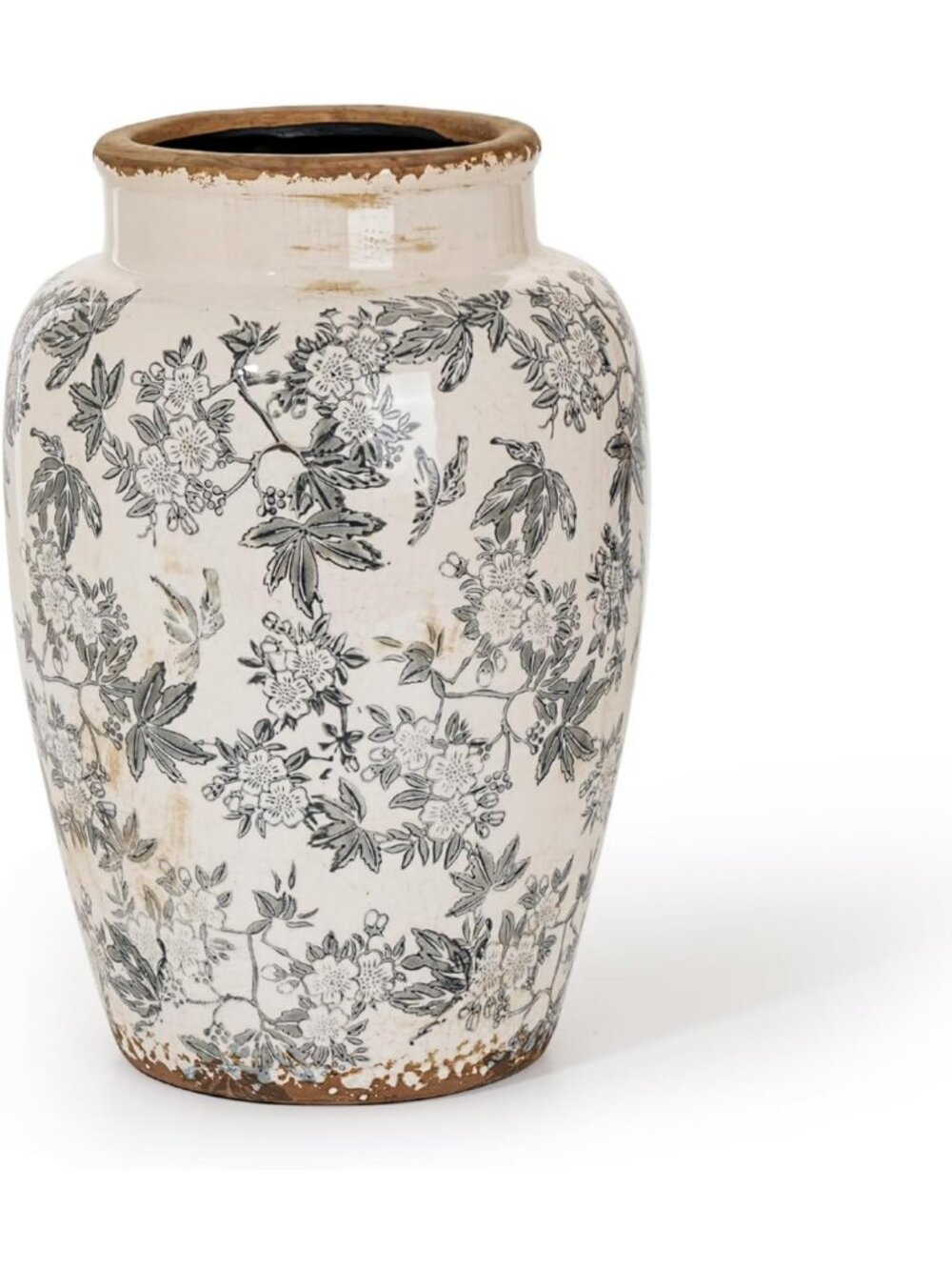 Vintage Grey Ice Cracked Glaze Ceramic Flower Vase - Elegant Home Decor Accent